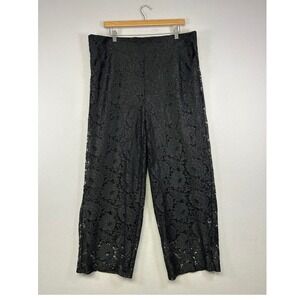 Gothic Romantic Studio 1886 Womens XL 16 Black Floral Lace Wide Leg Crop Pants